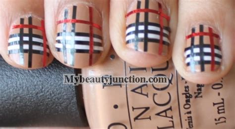 nail art burberry tuto|Burberry plaid striping tape tutorial.